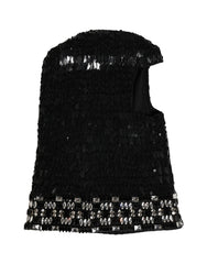 Black Wool Crystal Embellished Balaclava Hat