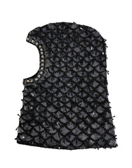 Black Wool Crystal Embellished Balaclava Hat