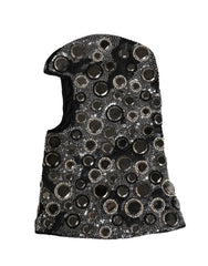 Black Wool Crystal Embellished Balaclava Hat