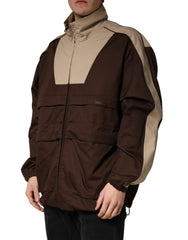 Brown Beige Cotton Zip Windbreaker Jacket