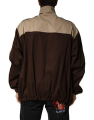 Brown Beige Cotton Zip Windbreaker Jacket
