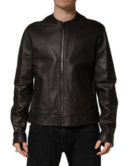 Black LambskinLeather Full Zip Biker Jacket