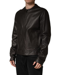 Black LambskinLeather Full Zip Biker Jacket