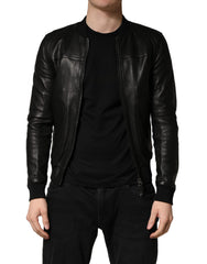 Black Lamb Leather Full Zip Biker  Jacket