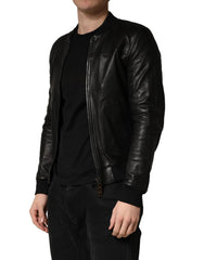 Black Lamb Leather Full Zip Biker  Jacket