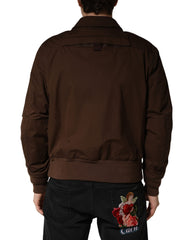 Brown Cotton Stretch Full Zip Bomber Jacket