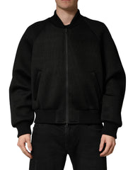 Men Black Nylon Full Zip Bomber Jacket