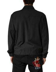 Black Wool Logo Full Zip Men Bomber Jacket