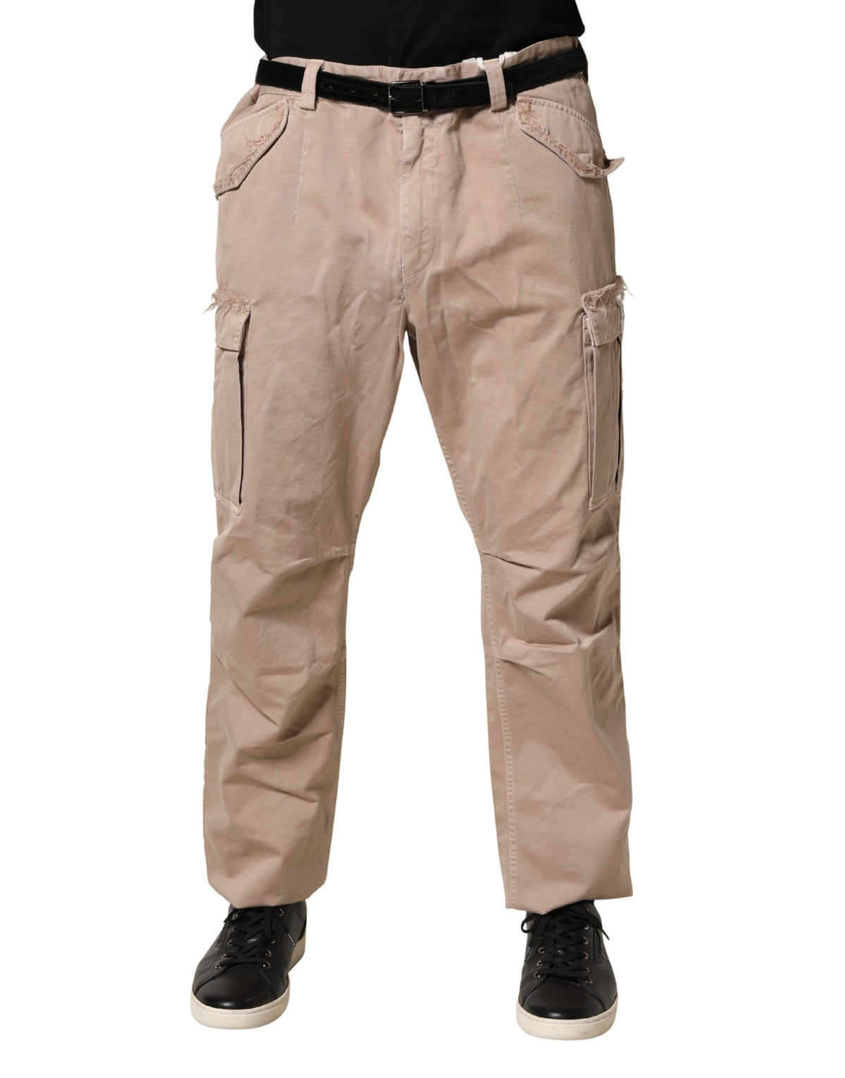 Beige Straight Cargo Chino Trouser Pants