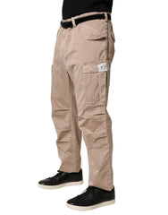 Beige Straight Cargo Chino Trouser Pants