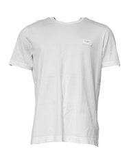 White Logo Plaque Cotton Crew Neck  T-shirt