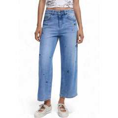 Blue Cotton Bootcut Jeans