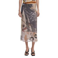 Beige Polyester Long Skirt