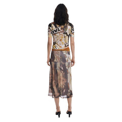 Beige Polyester Long Skirt