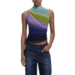 Purple Polyester Sleeveles T-Shirt