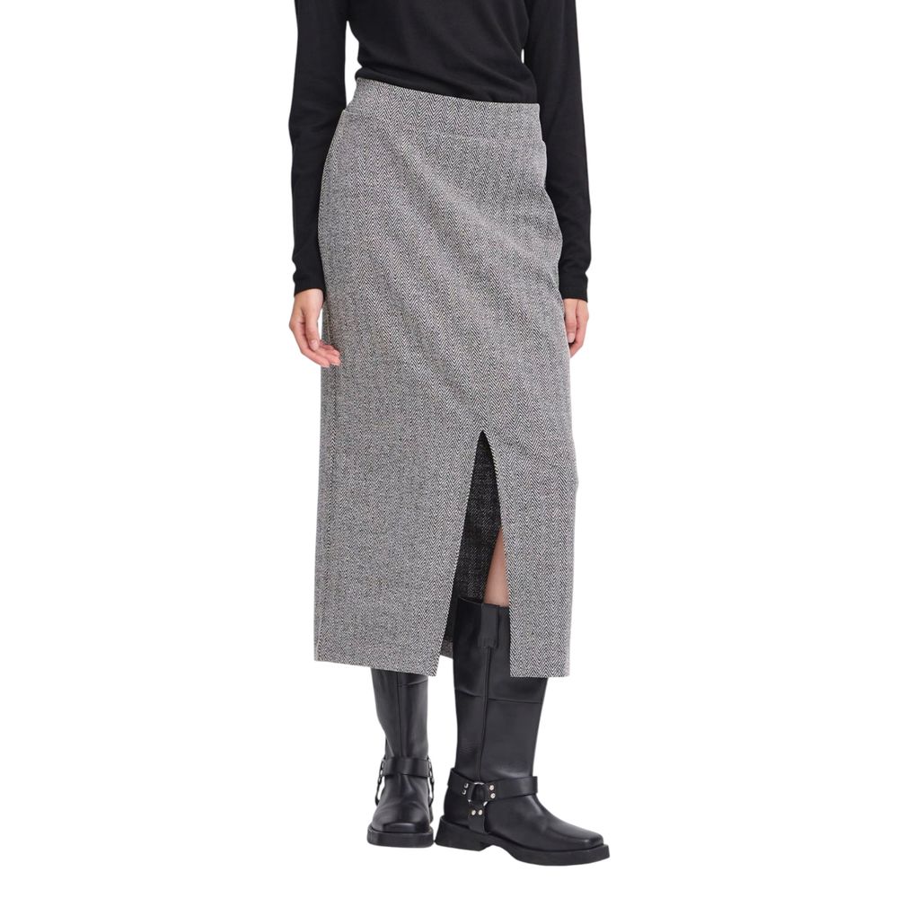 Black And White Polyester Long Skirt