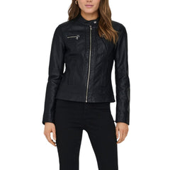 Black Polyester Biker Jacket