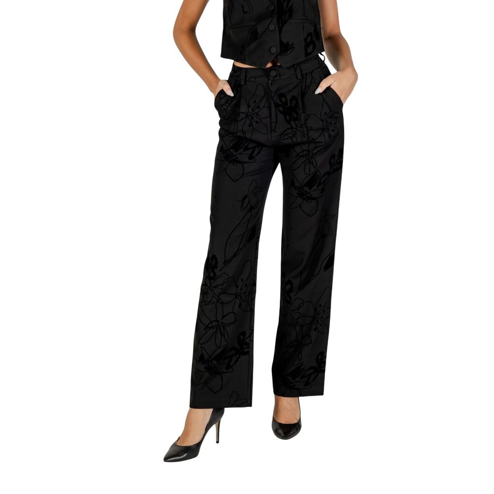 Black Polyester Flared Pants