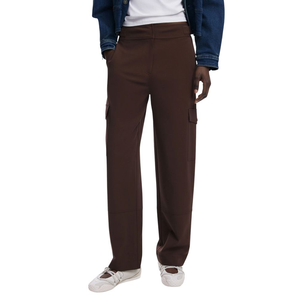 Brown Polyester Casual Pants