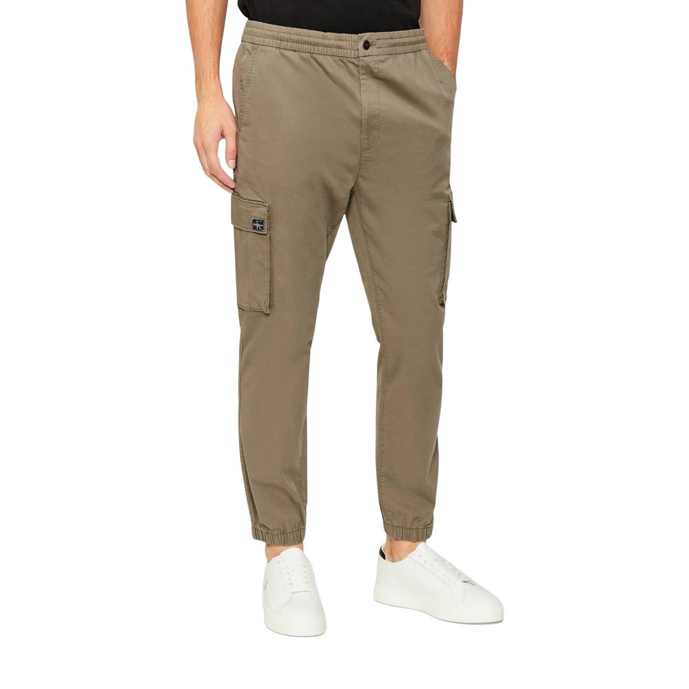 Beige Cotton Casual Pants
