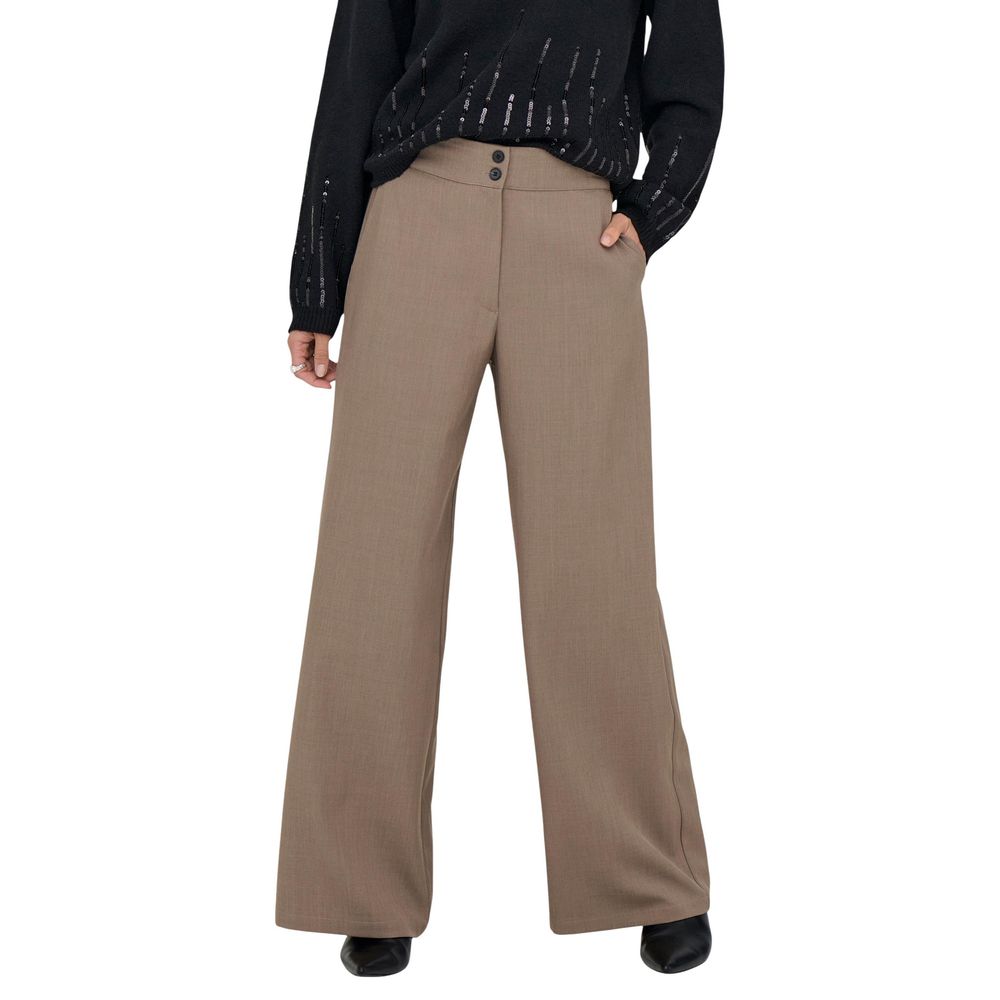 Brown Polyester Flared Pants