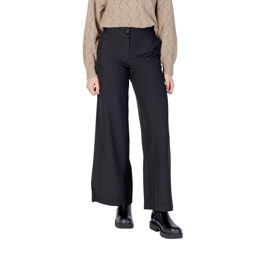 Black Polyester Flared Pants