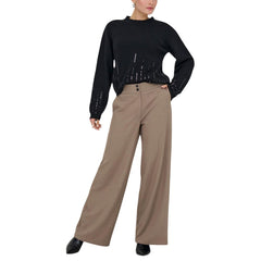 Brown Polyester Flared Pants