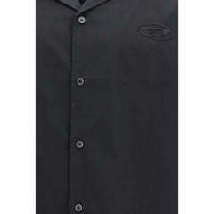 قميص قطني أسود بأكمام قصيرة