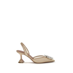 Beige Polyester Platform Pumps