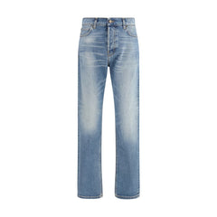 Blue Cotton Straight-Leg Jeans