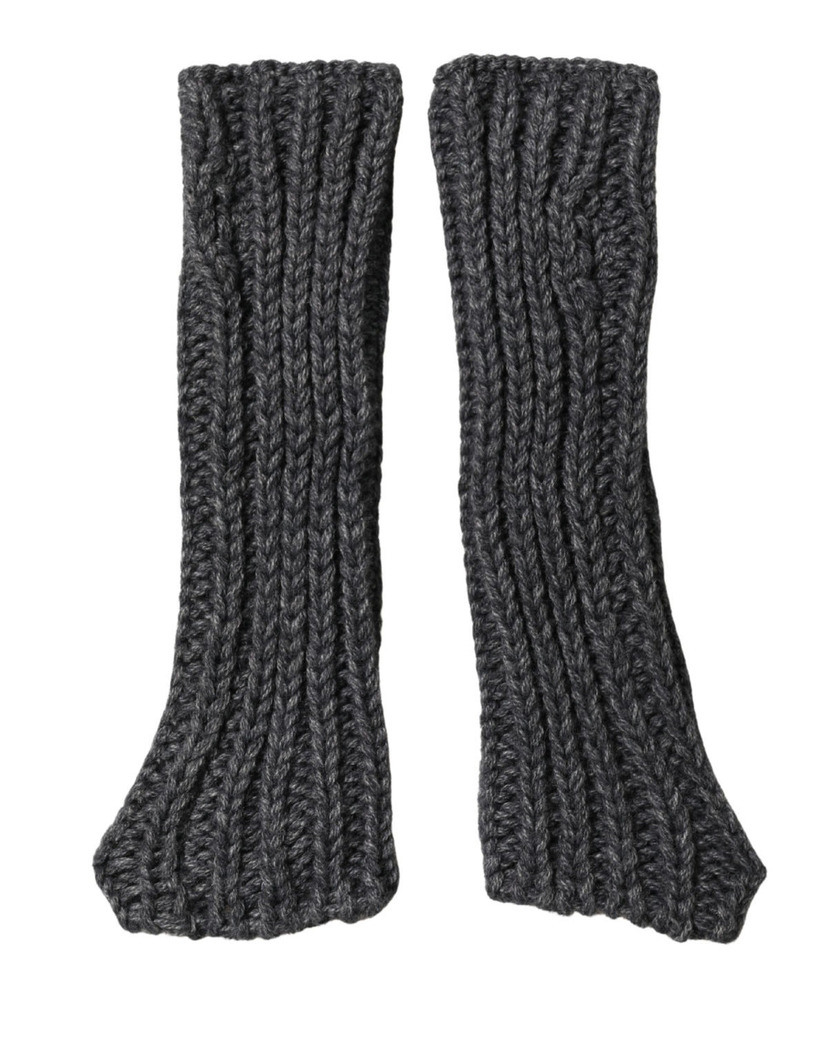 Gray Acrylic Knitted Fingerless Arm Warmer Gloves