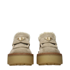 Beige Leather Platform Loafers