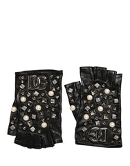 Black Pearl Embellished Wrist Length Gloves