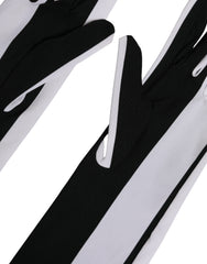 Black White Stripes Nylon Elbow Length Women Gloves