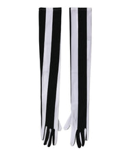 Black White Stripes Nylon Elbow Length Women Gloves