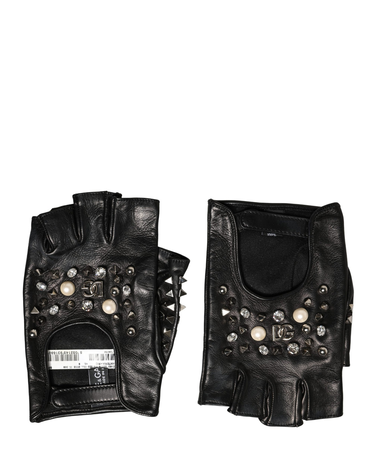 Black Embellished Wrist Length Mitten Women Gloves