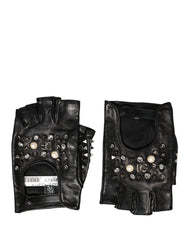 Black Embellished Wrist Length Mitten Women Gloves