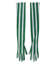 Green White Stripes Nylon Elbow Length Women Gloves
