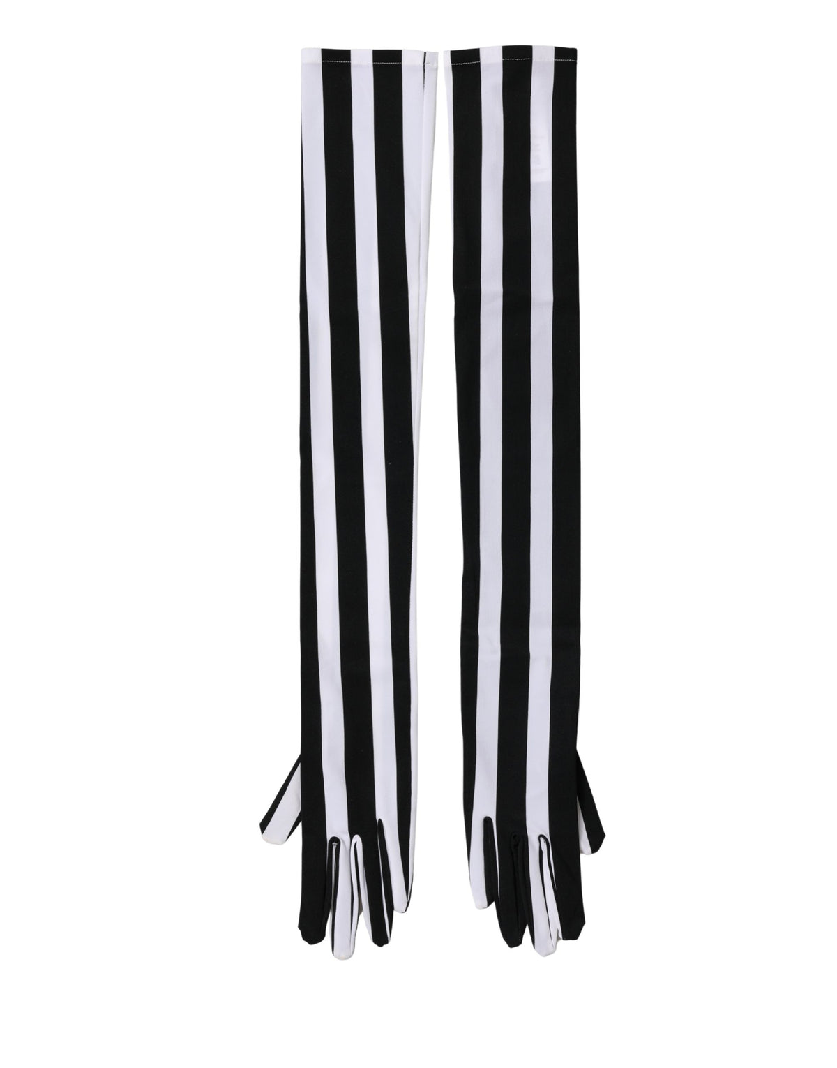 Black White Stripes Nylon Elbow Length Women Gloves