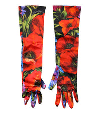 Multicolor Floral Print Elbow Length Women Gloves