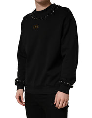 Black Embellished Cotton Sweatshirt Sweater