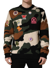 Multicolor Intarsia-Knit Camouflage Pullover Sweater