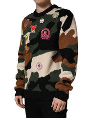 Multicolor Intarsia-Knit Camouflage Pullover Sweater