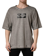 Gray DG Logo Print Cotton Round Neck T-shirt