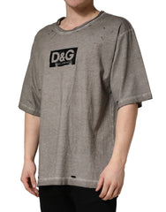 Gray DG Logo Print Cotton Round Neck T-shirt