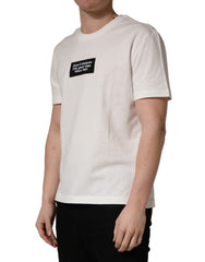 White Logo Patch Cotton Men Crew Neck  T-shirt
