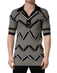 Black White Zigzag Pattern Cotton Men Polo  T-shirt