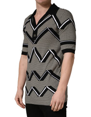Black White Zigzag Pattern Cotton Men Polo  T-shirt