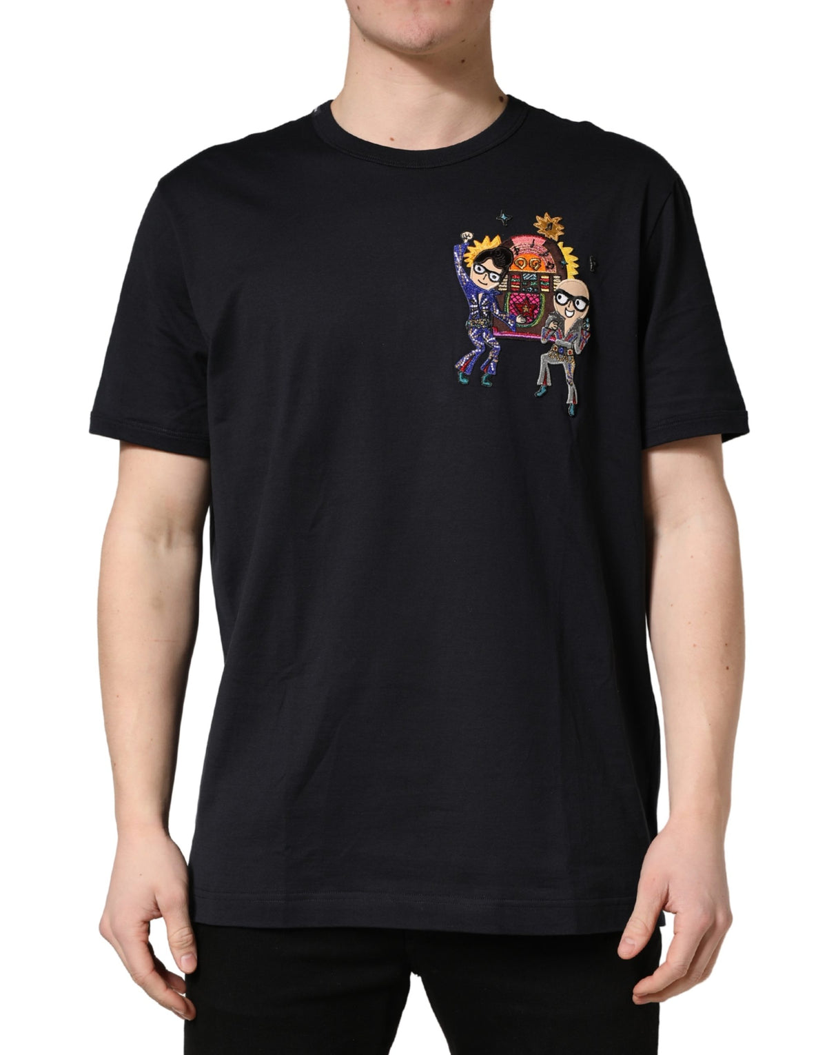 Black #DGFAMILY Patch Men Crew Neck T-shirt