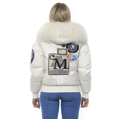 White Polyester Women Bomber Jacket